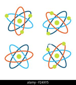 Atom Symbols for Science, Colorful Icons Isolated on White Background Stock Vector