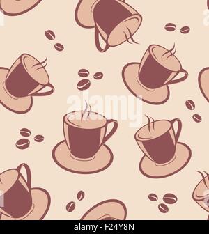 Seamless pattern with coffee cups and beans Stock Vector