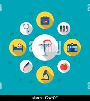 medical objects and equipment flat icons illustration isolated on ...