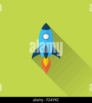 Flat icon of rocket with long shadow style Stock Vector