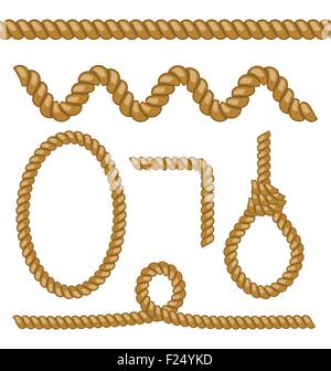 Different rope elements and forms isolated on white background Stock Vector
