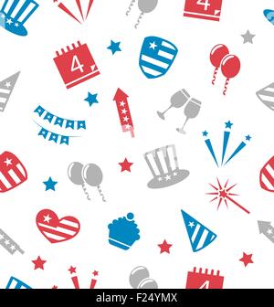 Seamless Pattern for Independence Day of America, Flat Icons in Stock Vector