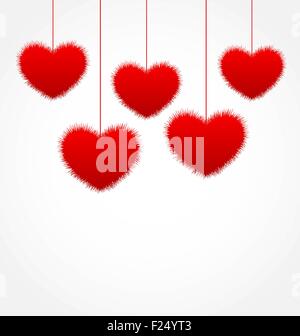 Red hanging hearts for Valentines Day with copy space for your t Stock Vector
