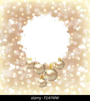 Christmas round frame made in snowflakes and golden balls on bei Stock Vector
