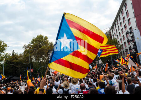 Barcelona , Catalonia, Spain . 11th Sep, 2015. Via Lliure to the Catalan Republic , independence mobilization organized by the Assemblea Nacional Catalana i Òmnium Cultural National Day of Catalonia . The independence demonstration convened hundreds of thousands of people in Barcelona Avenida Meridiana Credit:  Cisco Pelay / Alamy Live News Stock Photo