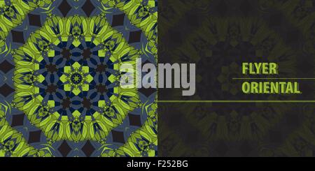 Flyer in Green. Abstract Retro Ornate Mandala Background for greeting card, Brochure, Card or Invitation with Islamic, Arabic, Indian, Ottoman, Asian motifs Stock Vector