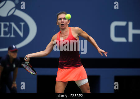 Flushing Meadows, New York, USA. 11th Sep, 2015. Simona Halep of Romania during her semifinal match against Flavia Penetta of Italy at the U.S. Open in Flushing Meadows, New York on September 11th, 2015.  Penetta won the match 6-1, 6-3. Credit:  Adam Stoltman/Alamy Live News Stock Photo