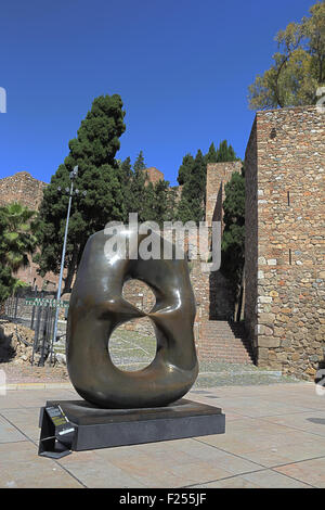 Henry Moore's Bronze Sculpture, 'Oval with Points' on public display in the streets of Malaga, Andalucia, Spain. Stock Photo