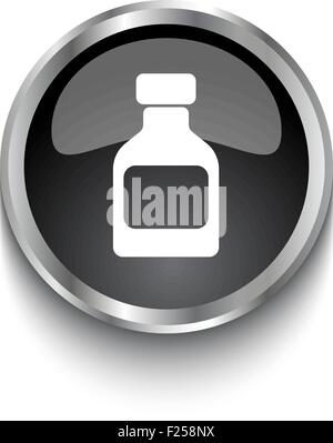 White Medicine Bottle symbol on black glossy web button Stock Vector