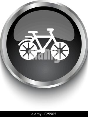 White Bicycle symbol on black web button Stock Vector