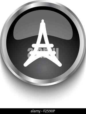 White Eiffel Tower symbol on black web button Stock Vector