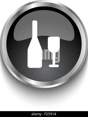 White Wine symbol on black web button Stock Vector