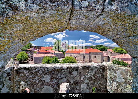 Portugal: View from castle wall to the historic village Sortelha Stock Photo
