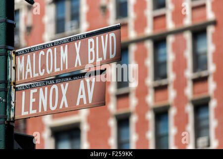 United States, New York, Manhattan, Harlem, Malcolm X Boulevard, Lenox Avenue Stock Photo