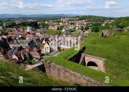 France, Territoire de Belfort, Belfort, old city, fortifications, Tour des Bourgeois, Tour de la Miotte, from the terrace of the castle Stock Photo