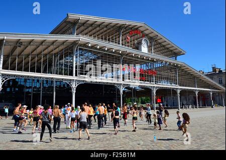 France, Paris, the Parc de la Villette, designed by architect Bernard Tschumi in 1983, collective gym at the Grande Halle Stock Photo