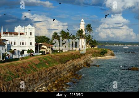 Sri Lanka, Southern Province, Galle Fort, listed as World heritage by UNESCO, the Meera mosque and the lighthouse Stock Photo