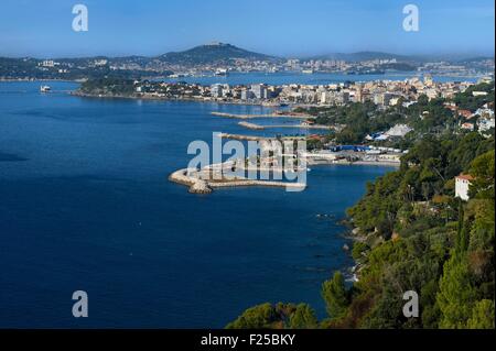 France, Var, Toulon, Le Mourillon district, the beaches seen from the Fort du Cap Brun Stock Photo
