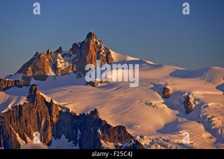 France, Haute Savoie, Chamonix, the aiguille du Midi (3848m) at sunrise, Mont Blanc range Stock Photo