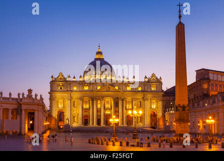 St Peters Square and St Peters Basilica Vatican City at night Roma Rome Lazio Italy EU Europe
