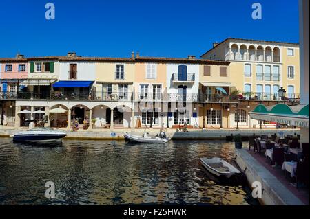 France, Var, Gulf of St Tropez, the Port Grimaud seaside town, shopping area Stock Photo