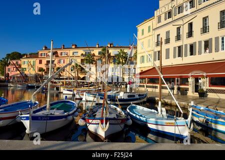 France, Var, Sanary-sur-Mer, traditional fishing boats called pointus in the port Stock Photo
