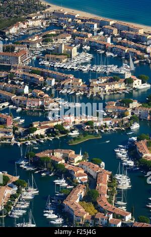 France, Var, Gulf of St Tropez, Port Grimaud seaside town (aerial view) Stock Photo