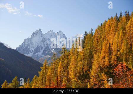 France, Haute Savoie, Chamonix, the aiguilles de Chamonix in autumn, Mont Blanc range Stock Photo