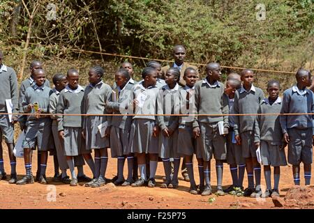 Kenya, Nairobi, Kenyan school visiting the Sheldrick Elephant Orphanage Stock Photo