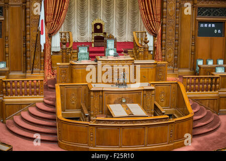 Interior of House of Representatives chamber, lower house of Japanese National Diet in Tokyo city, Japan