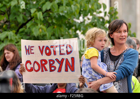 London, UK. 12th Sep, 2015. Crowds gather outside the Queen Elizabeth II Conference Centre in Westminster for the result of the labour party leadership Election. Credit:  PjrNews/Alamy Live News Stock Photo