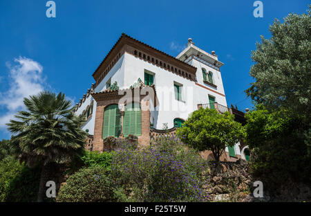 Trias House in Park Guell located on Carmel Hill in La Salut neighborhood in the Gracia district of Barcelona, Spain Stock Photo