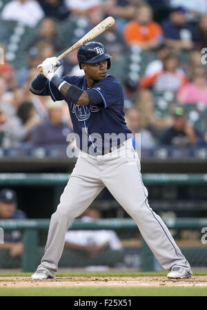 Detroit, Michigan, USA. 09th Sep, 2015. Tampa Bay Rays second baseman Tim Beckham (1) at bat during MLB game action between the Tampa Bay Rays and the Detroit Tigers at Comerica Park in Detroit, Michigan. The Rays defeated the Tigers 8-0. John Mersits/CSM/Alamy Live News Stock Photo