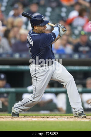 Detroit, Michigan, USA. 09th Sep, 2015. Tampa Bay Rays shortstop Asdrubal Cabrera (13) at bat during MLB game action between the Tampa Bay Rays and the Detroit Tigers at Comerica Park in Detroit, Michigan. The Rays defeated the Tigers 8-0. John Mersits/CSM/Alamy Live News Stock Photo