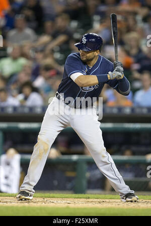 Detroit, Michigan, USA. 09th Sep, 2015. Tampa Bay Rays first baseman James Loney (21) at bat during MLB game action between the Tampa Bay Rays and the Detroit Tigers at Comerica Park in Detroit, Michigan. The Rays defeated the Tigers 8-0. John Mersits/CSM/Alamy Live News Stock Photo