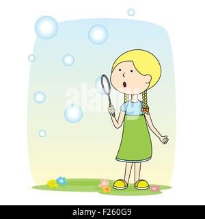 a girl making soap bubbles Stock Vector