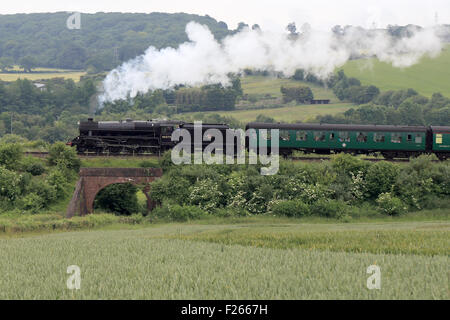 The preserved LMS 'Black 5' steam locomotive, 45379, pulling passenger carriages on the 'Watercress Line' Hampshire, England, UK Stock Photo