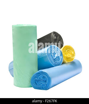 many colored degradable garbage bags Stock Photo