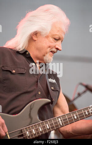 LINCOLN, CA - September 11: Bassist Gary Link of Steppenwolf performs on stage at Thunder Valley Casino Resort in in Lincoln, Ca Stock Photo