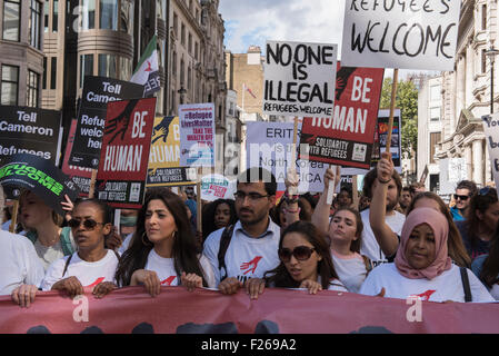 London, UK. 12th Sep, 2015. Refugees Welcome Here national demonstration in support of people fleeing the Syrian conflict takes place in central London, United Kingdom. Credit:  Peter Manning/Alamy Live News
