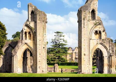 Glastonbury Abbey, Somerset, England. View east from the nave through the ruined arches to the choir Stock Photo