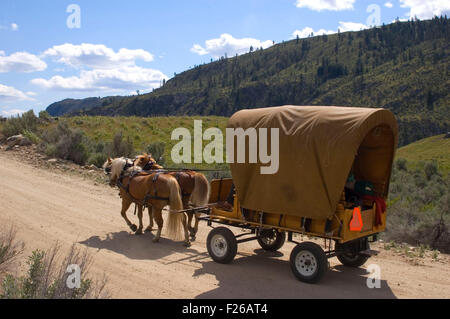 Ride to Rendezvous wagon, Okanogan County, Washington Stock Photo