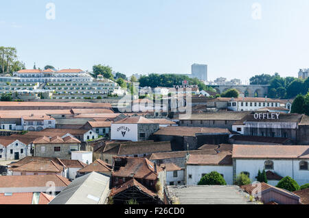 Views over Vila Nova de Gaia in Porto showing the Yeatman Hotel and the Port wine cellars of Taylors and Offley Stock Photo