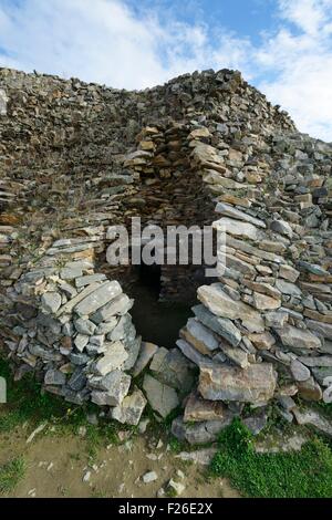 Early Neolithic 6800 year old Cairn Tumulus Mound of Barnenez. 3 of 11 passage grave chambers. Plouezoc’h, Finistere, France Stock Photo