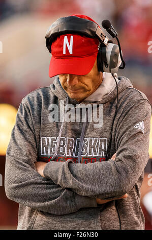Lincoln, NE. USA. 12th Sep, 2015. Nebraska Cornhuskers head coach Mike Riley in action during an NCAA Division 1 football game between the South Alabama Jaguars and Nebraska Cornhuskers at Memorial Stadium in Lincoln, NE.Attendance: 89,822.Nebraska won 48-9.Michael Spomer/Cal Sport Media/Alamy Live News Stock Photo