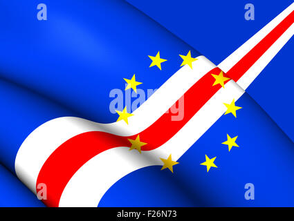3D Flag of the Cape Verde. Close Up. Stock Photo