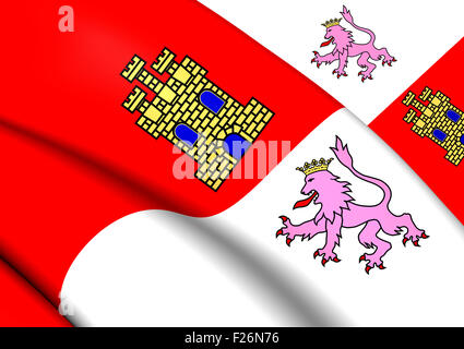 3D Flag of Castile and Leon, Spain. Close Up. Stock Photo