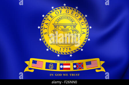 3D Flag of Georgia (2001-2003), USA. Close Up. Stock Photo
