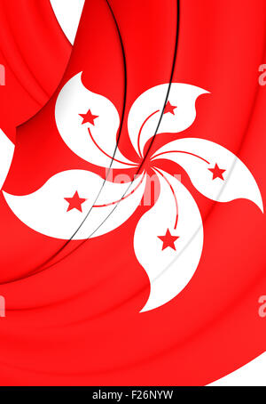 3D Flag of the Hong Kong. Close Up. Stock Photo