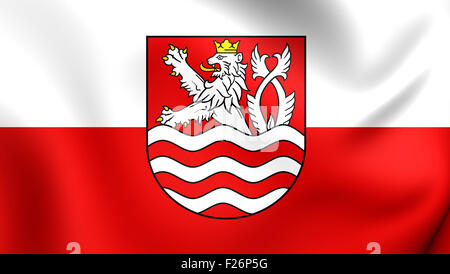 3D Flag of Karlovy Vary City, Czech Republic. Close Up. Stock Photo